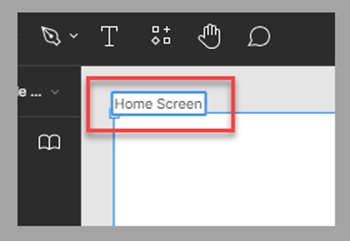 Captura de pantalla del componente de pantalla en el estudio de Figma; el foco se encuentra en la etiqueta del componente