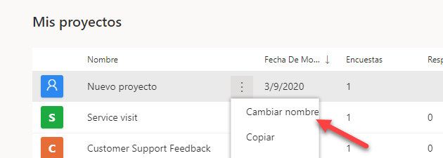 Aparece el botón de puntos suspensivos seleccionado y, en el menú desplegable, una flecha señala Cambiar nombre.