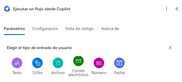 Captura de pantalla de los parámetros