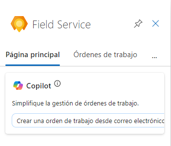 Captura de pantalla de Copilot en Field Service para crear automáticamente una orden de trabajo desde un correo electrónico