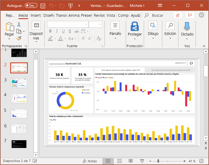 Captura de pantalla que muestra cómo exportar informes a PowerPoint.