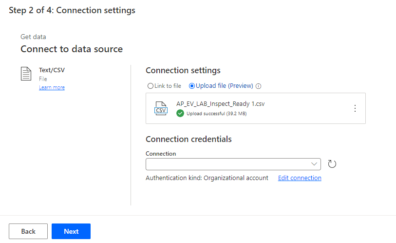 Captura de pantalla de la configuración de conexión