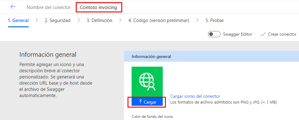 Captura de pantalla con una flecha que apunta al botón para cargar la imagen del icono