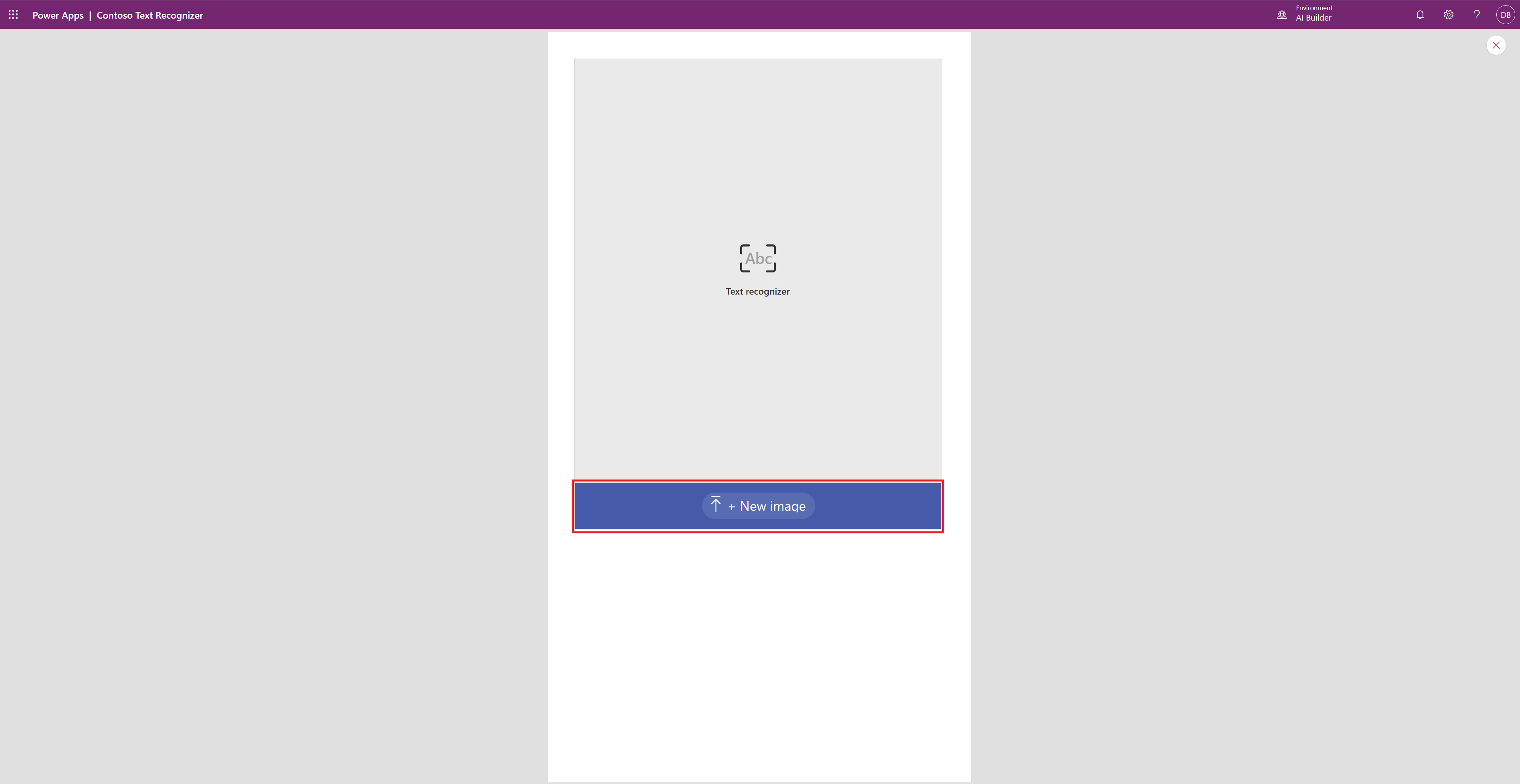 Captura de pantalla que muestra el botón Nueva imagen que puede seleccionar para agregar una imagen desde su dispositivo local
