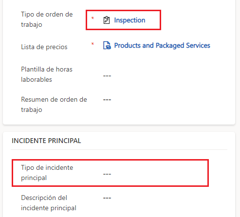 Captura de pantalla que muestra dónde define un formulario de orden de trabajo