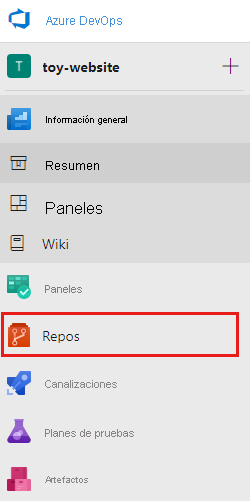 Recorte de pantalla del panel de bienvenida en el que se muestran los iconos Repositorios resaltados en el panel y en el menú de recursos.