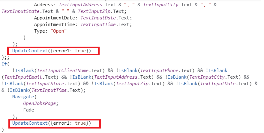 Captura de pantalla de las dos apariciones de UpdateContext