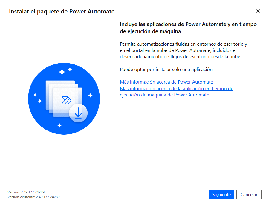 Captura de pantalla de la página de configuración de Power Automate para escritorio