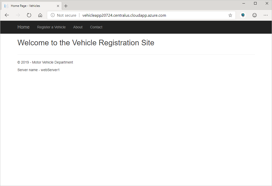 Screenshot showing an image of the vehicle registration web app.