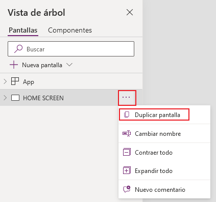 Captura de pantalla del estudio de la aplicación de lienzo. El foco está en la opción Duplicar pantalla.