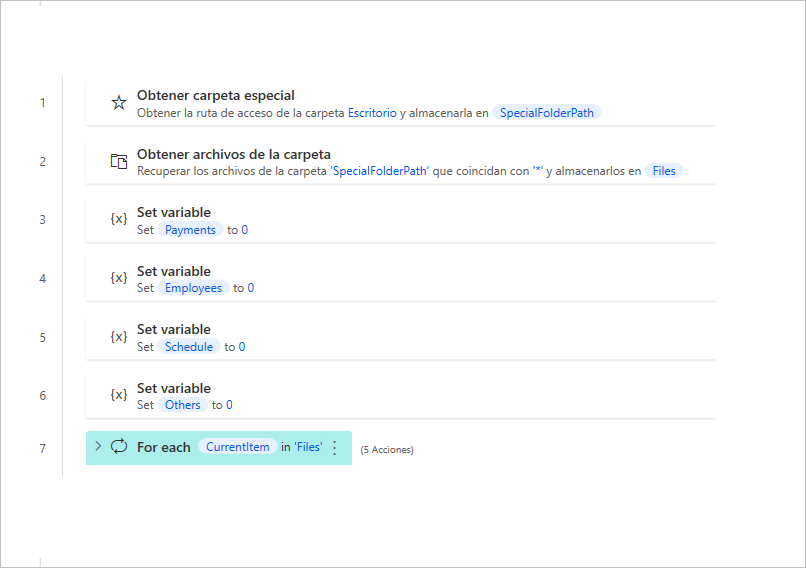 Captura de pantalla con la acción For Each agregada.