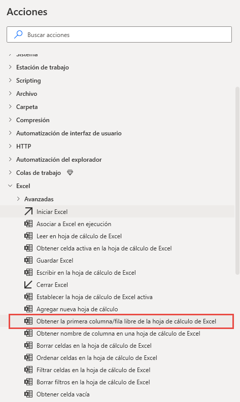 Captura de pantalla de la tabla Acciones con la columna Obtener la primera versión gratuita resaltada.