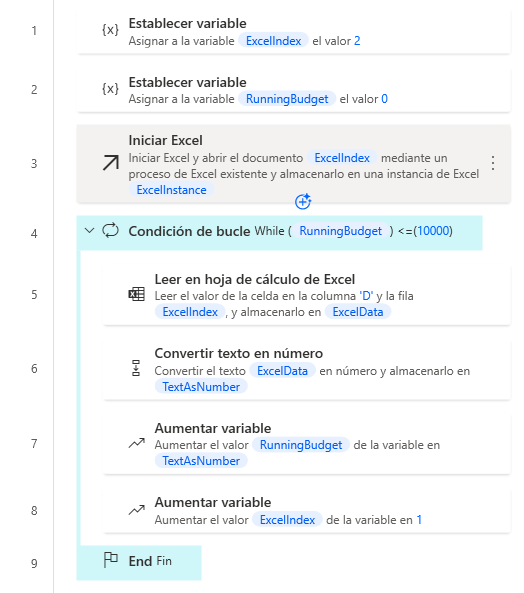 Captura de pantalla del ejemplo de espacio de trabajo de la condición de bucle.