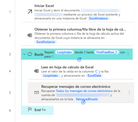Captura de pantalla de los parámetros de bucle de espacio de trabajo.