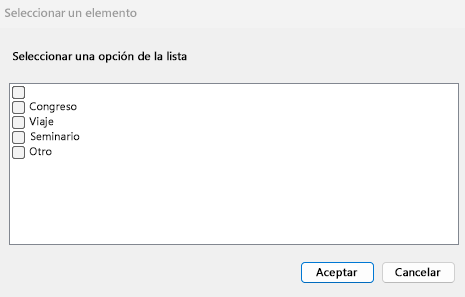 Captura de pantalla del resultado de Mostrar el cuadro de diálogo de selección en una lista