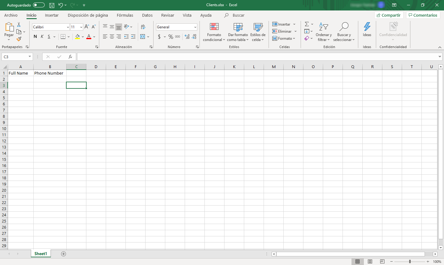 Captura de pantalla de la estructura del archivo de Excel.