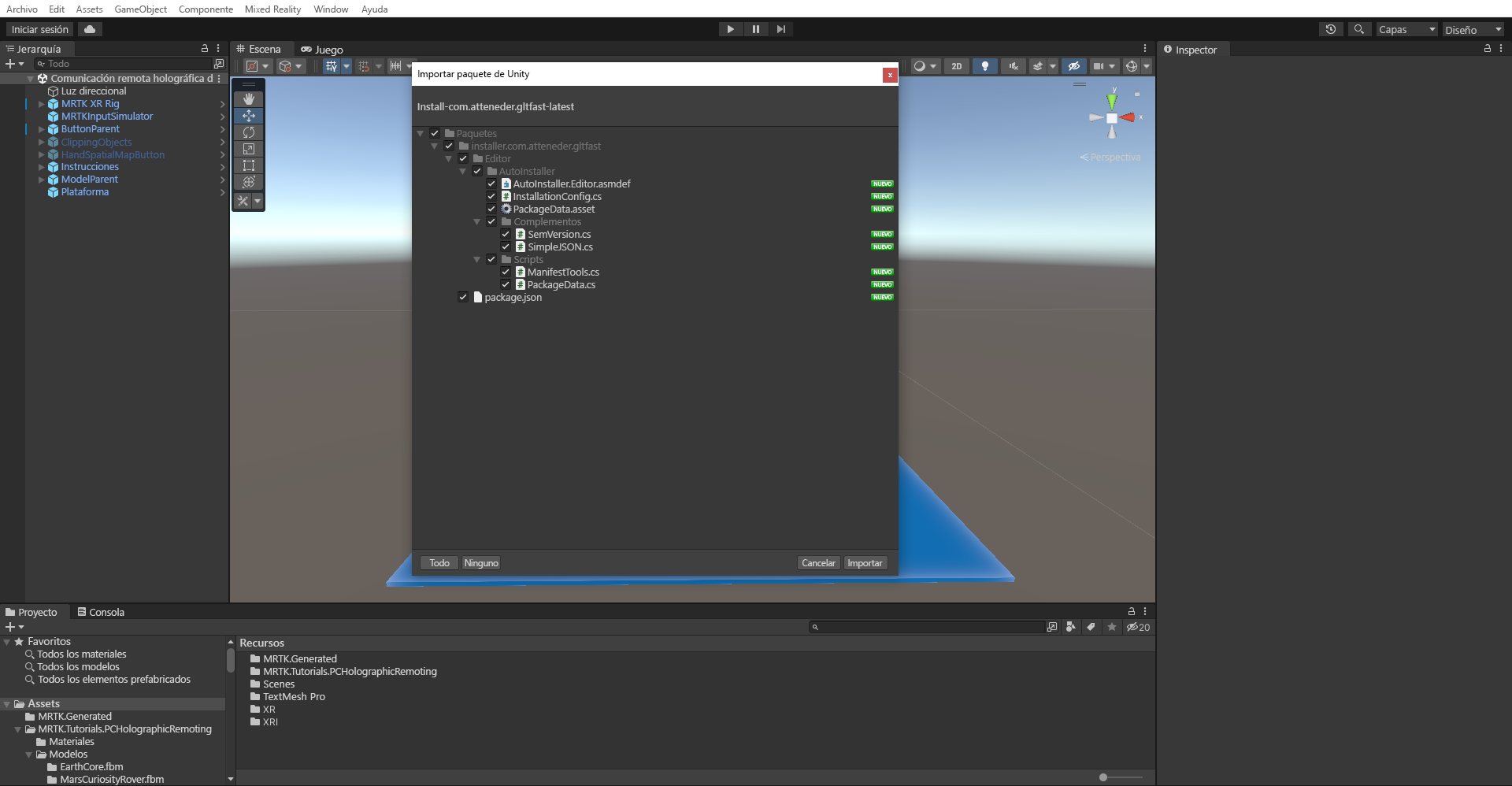 Screenshot of importing glTFast.