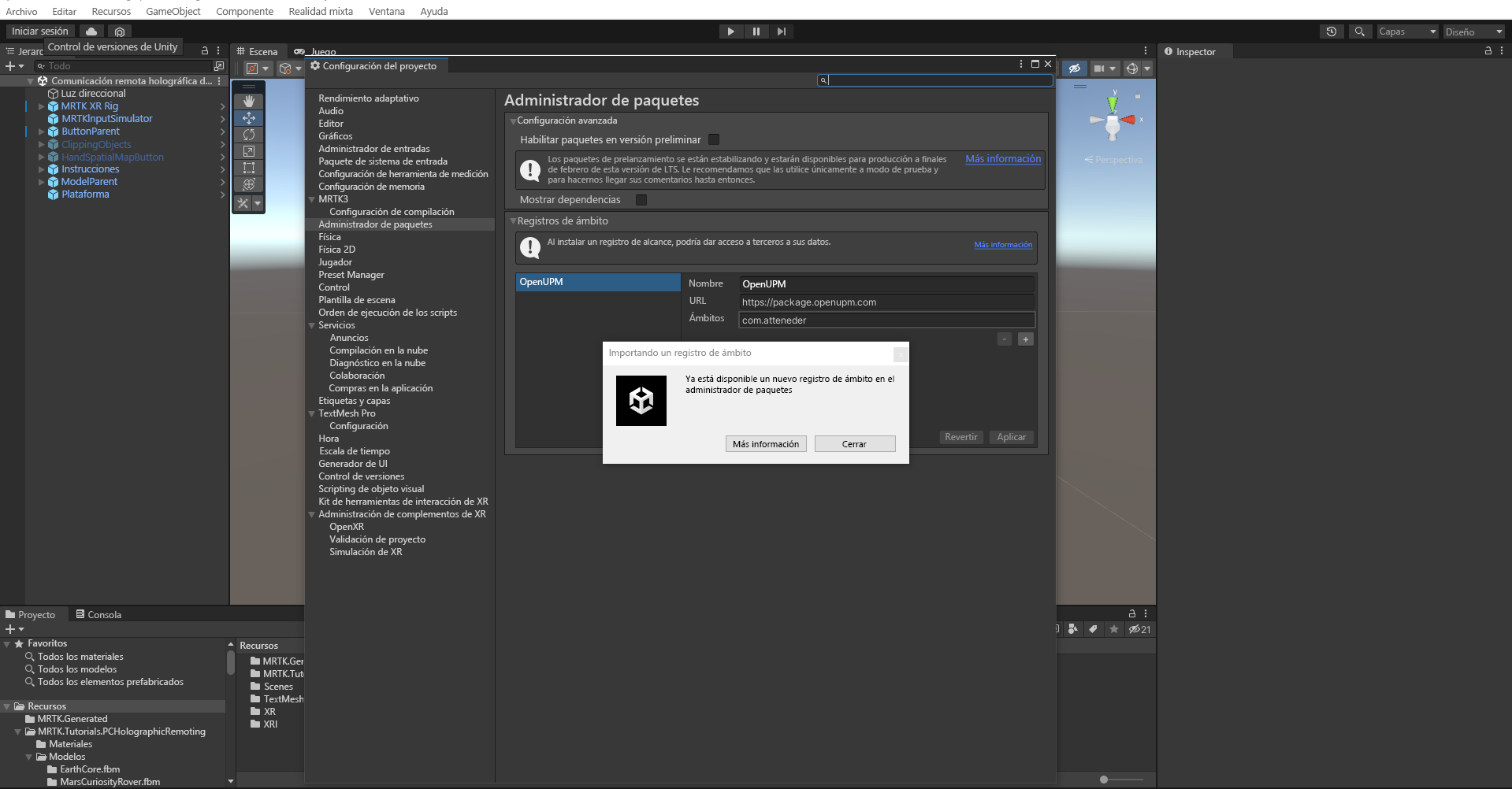 Screenshot of new scope registry imported.