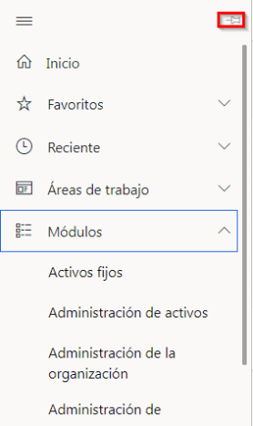 Captura de pantalla del botón de anclaje Mostrar panel de navegación
