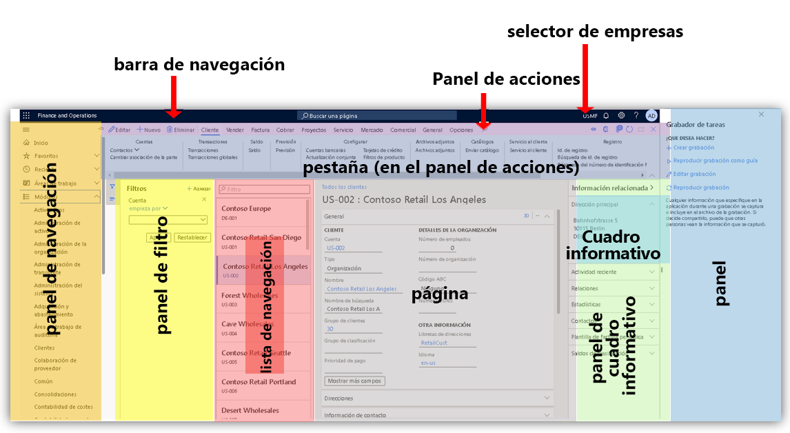 La imagen muestra la ubicación de estos elementos en la interfaz.