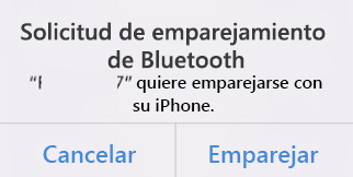 Captura de pantalla de la solicitud de emparejamiento de Bluetooth.