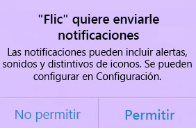 Captura de pantalla de la solicitud de notificación de Flic.