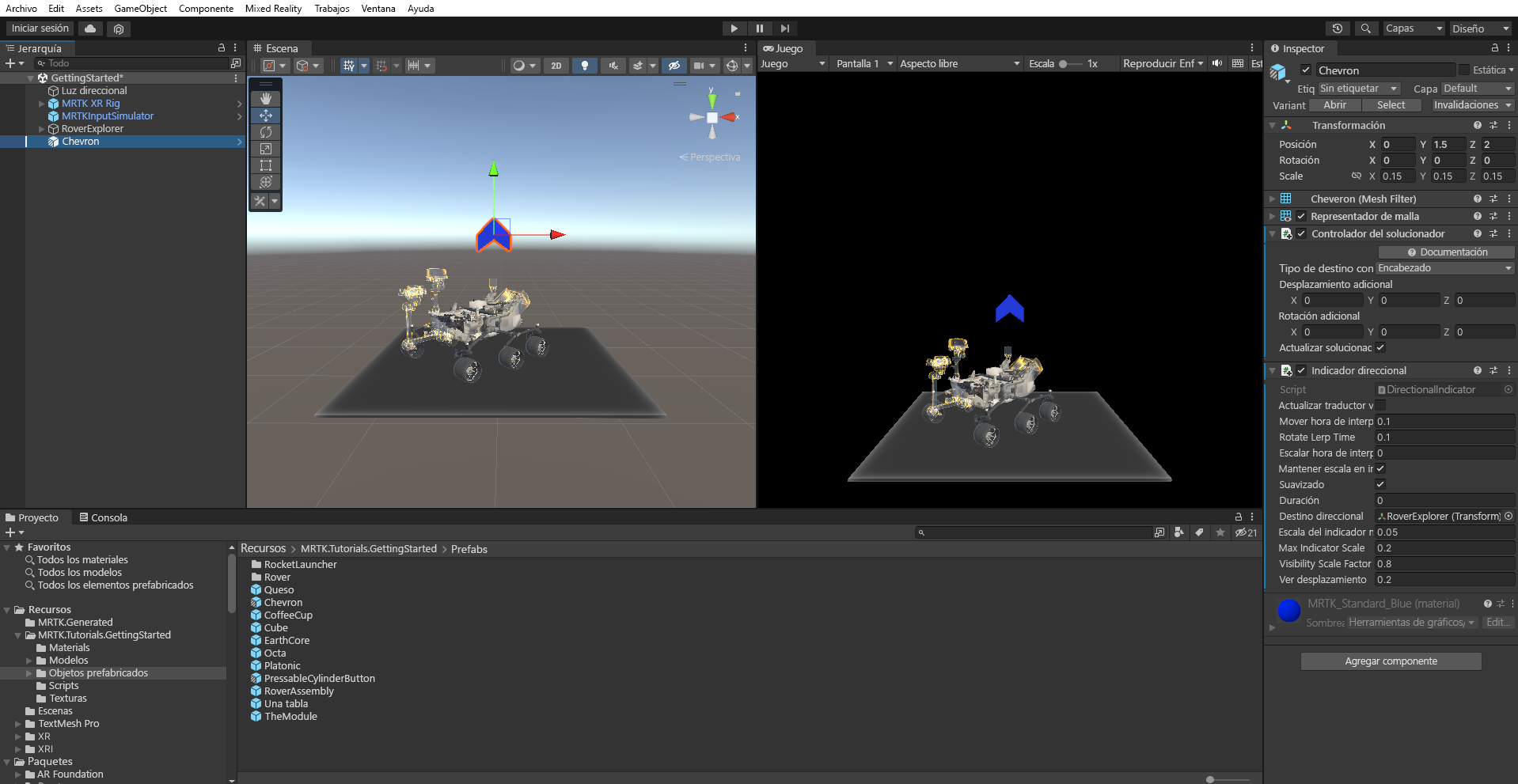 Captura de pantalla que muestra el componente de solucionador DirectionalIndicator configurado.