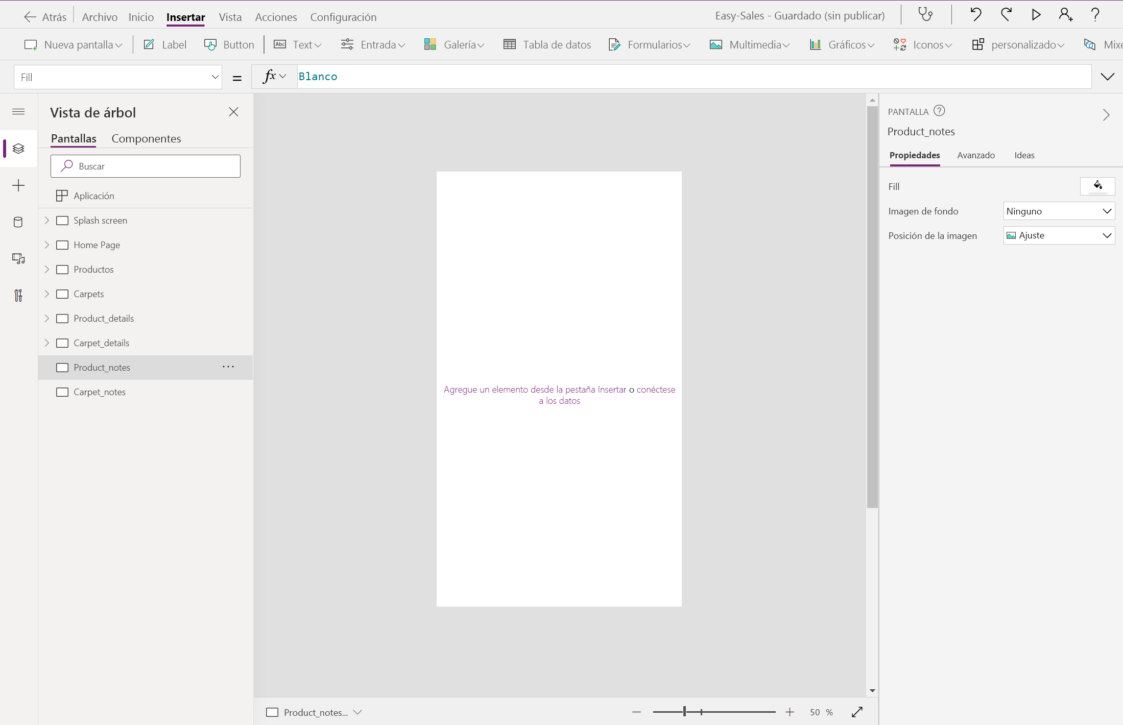 Captura de pantalla de las nuevas pantallas para notas.