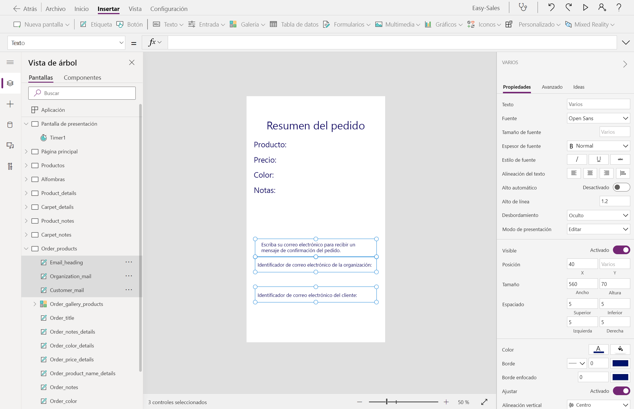 Captura de pantalla de tres etiquetas.
