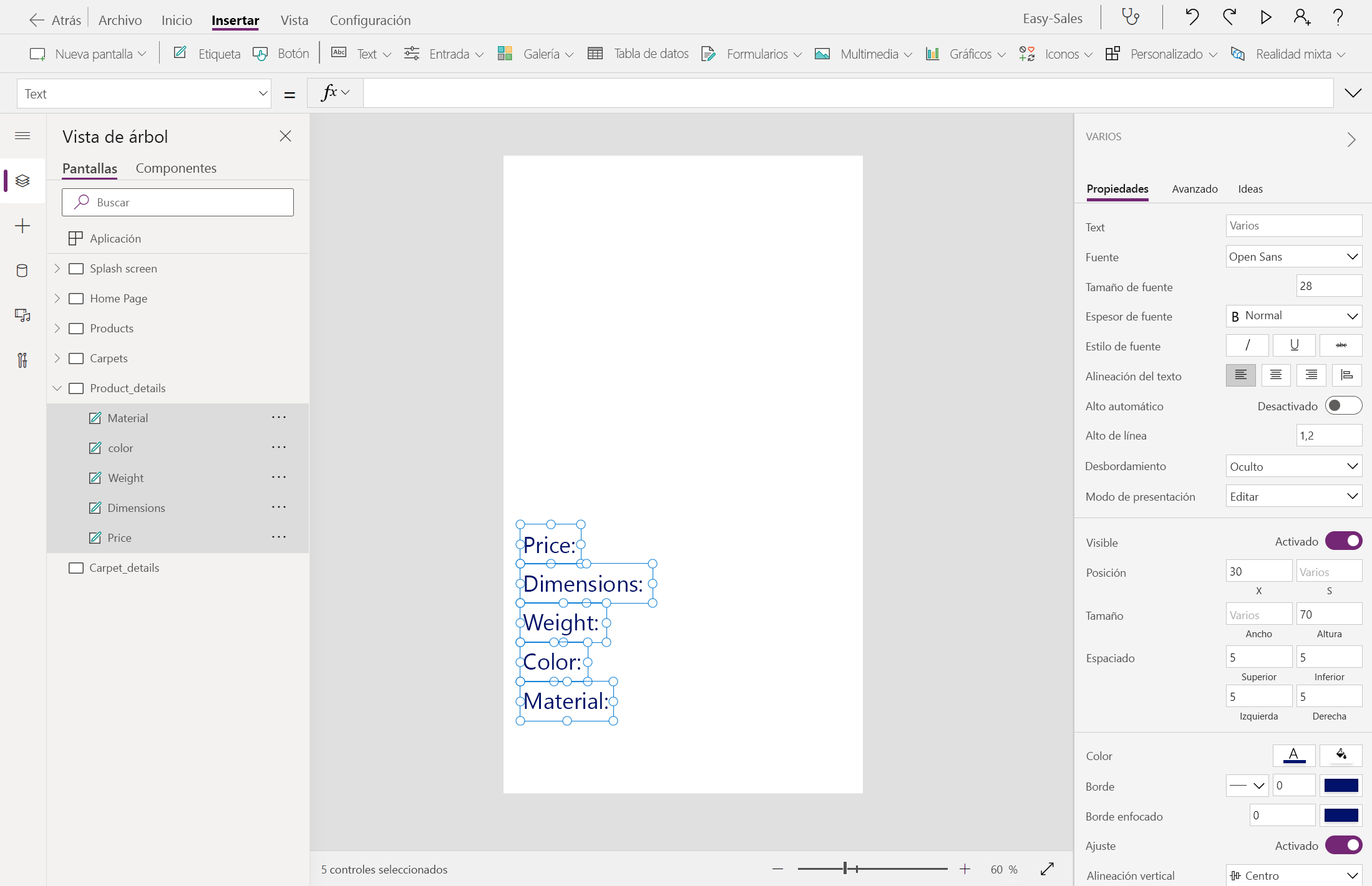 Captura de pantalla de la incorporación de etiquetas