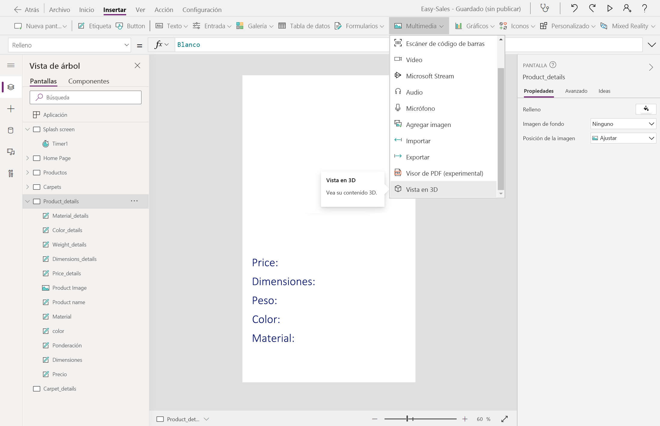 Captura de pantalla de la incorporación de Vista en 3D.