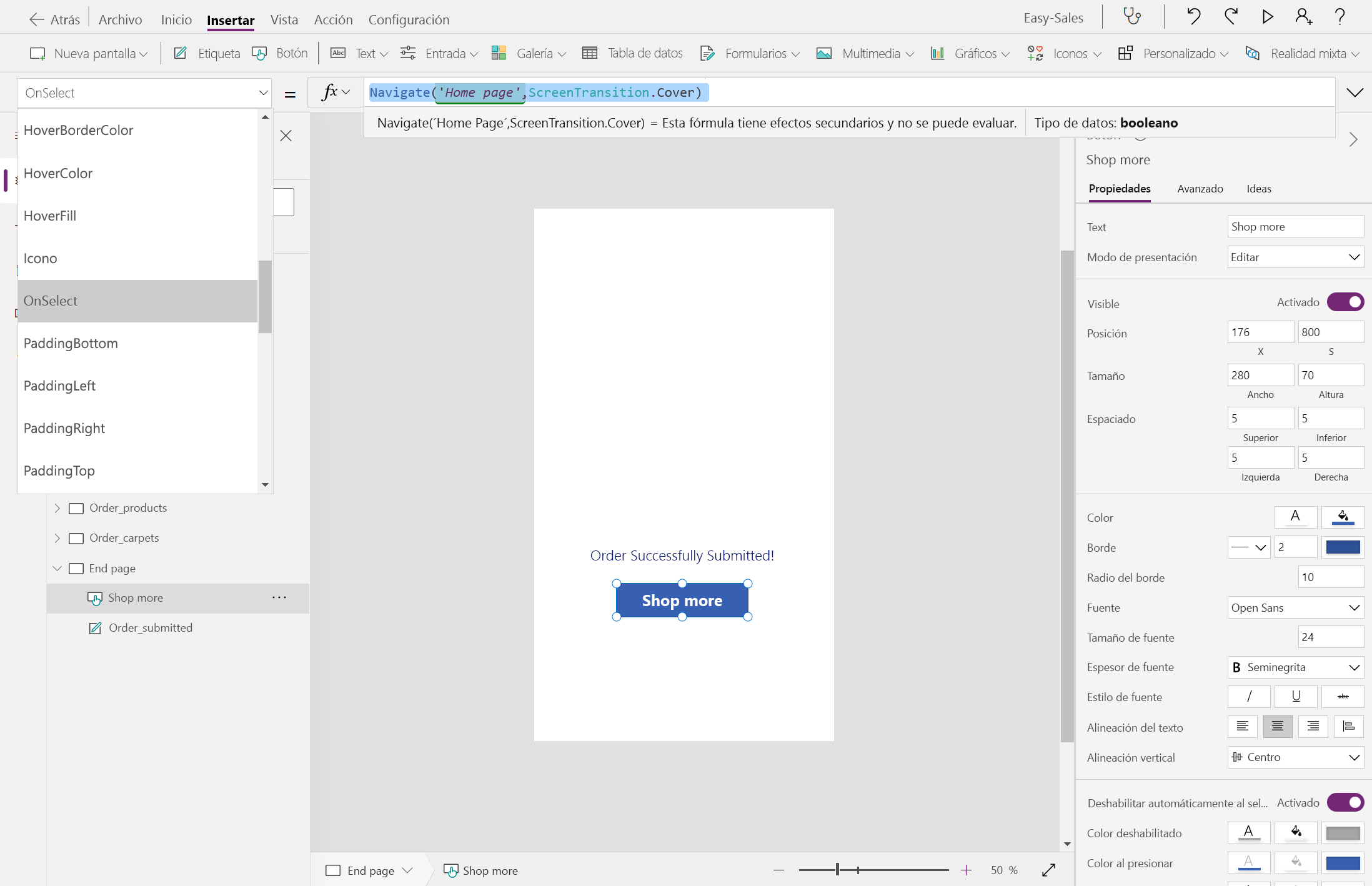 Captura de pantalla del botón Mostrar más.