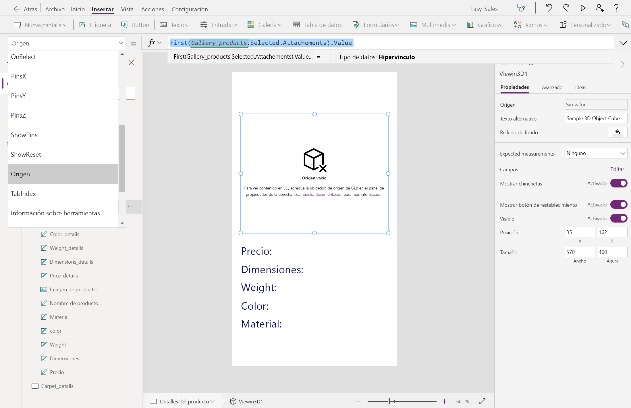 Captura de pantalla de la configuración de Vista en 3D.