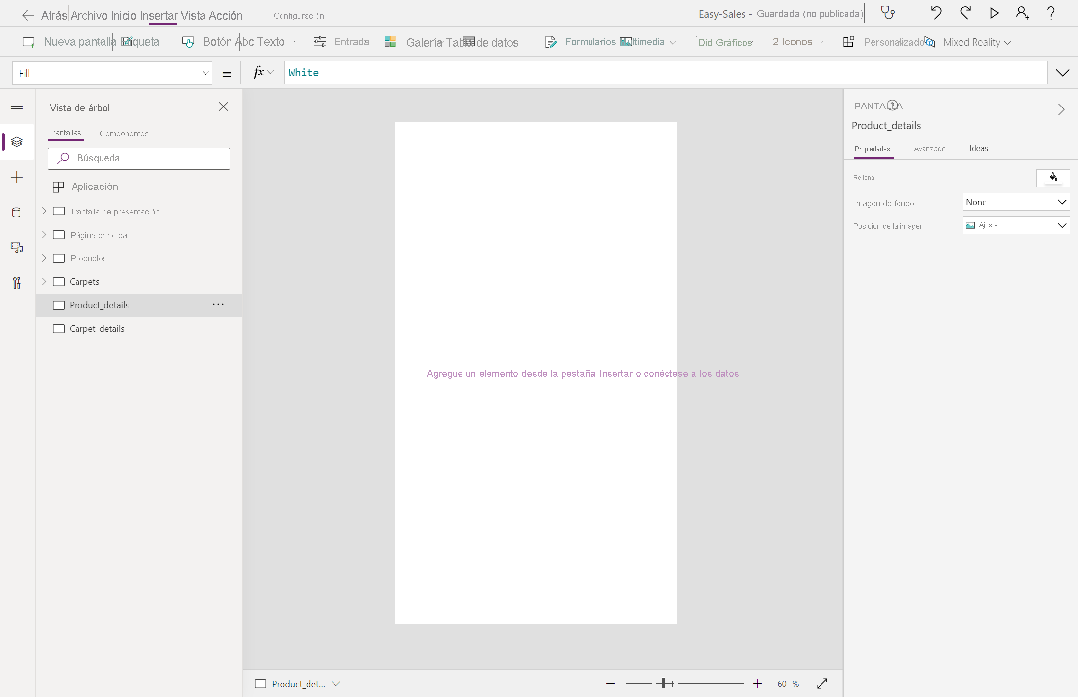 Captura de pantalla de creación de páginas detalladas.