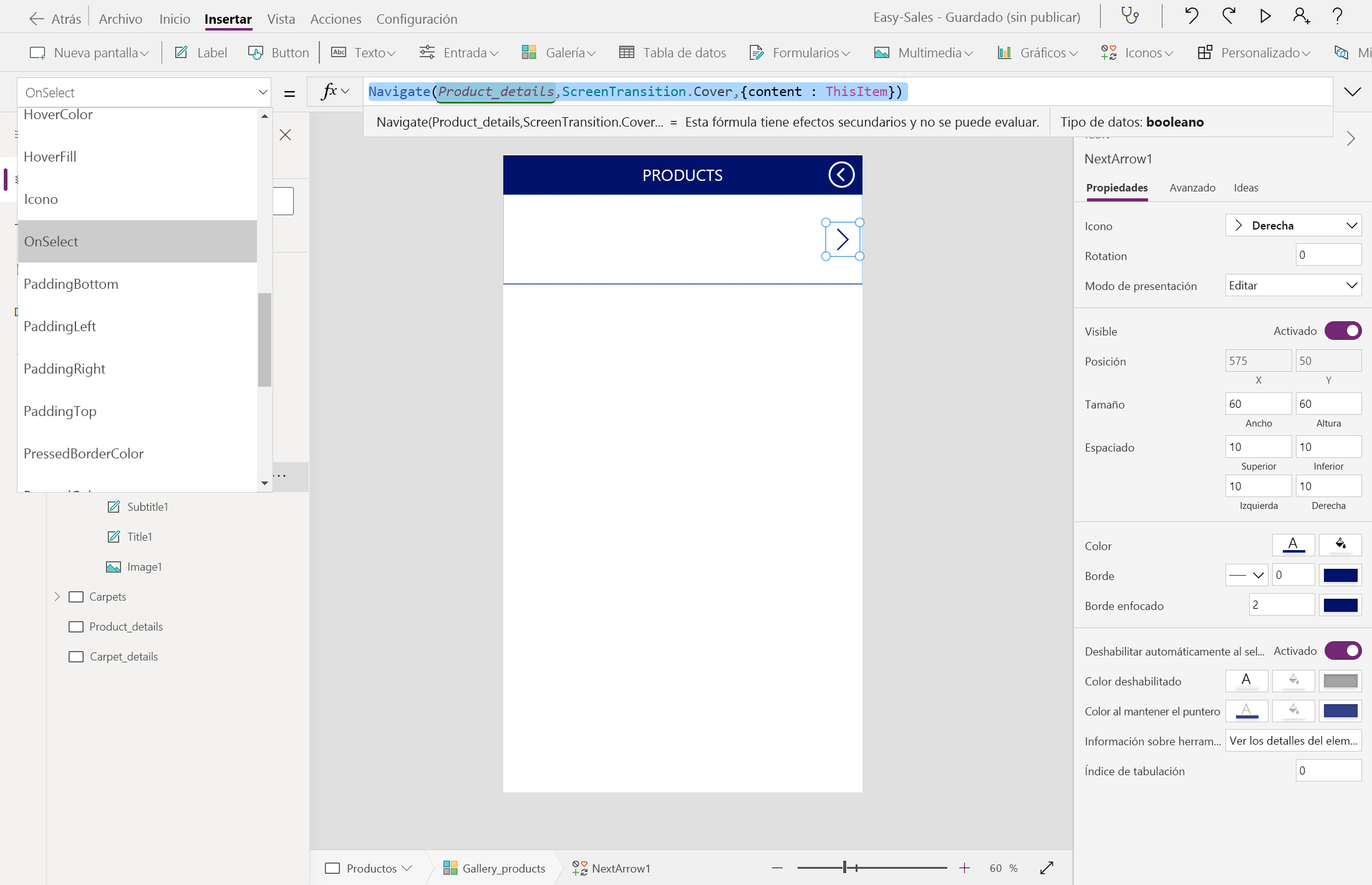 Captura de pantalla de navegación a los detalles siguientes.