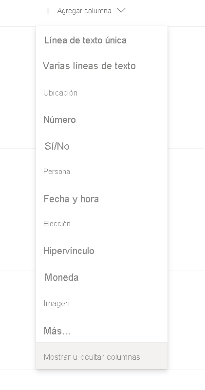 Captura de pantalla para agregar una columna.