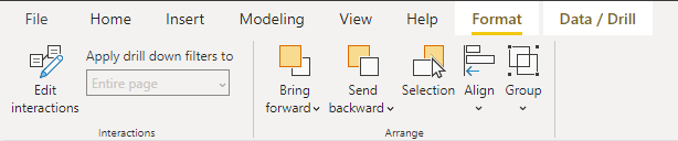 Captura de pantalla de la pestaña Formato en Power BI Desktop.