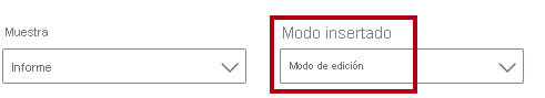Captura de pantalla que muestra la lista desplegable Modo de inserción establecida en Modo de edición.