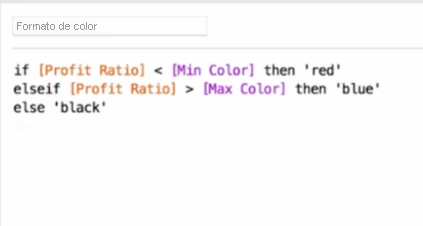 Captura de pantalla que muestra un ejemplo de formato de color con reglas en Tableau.