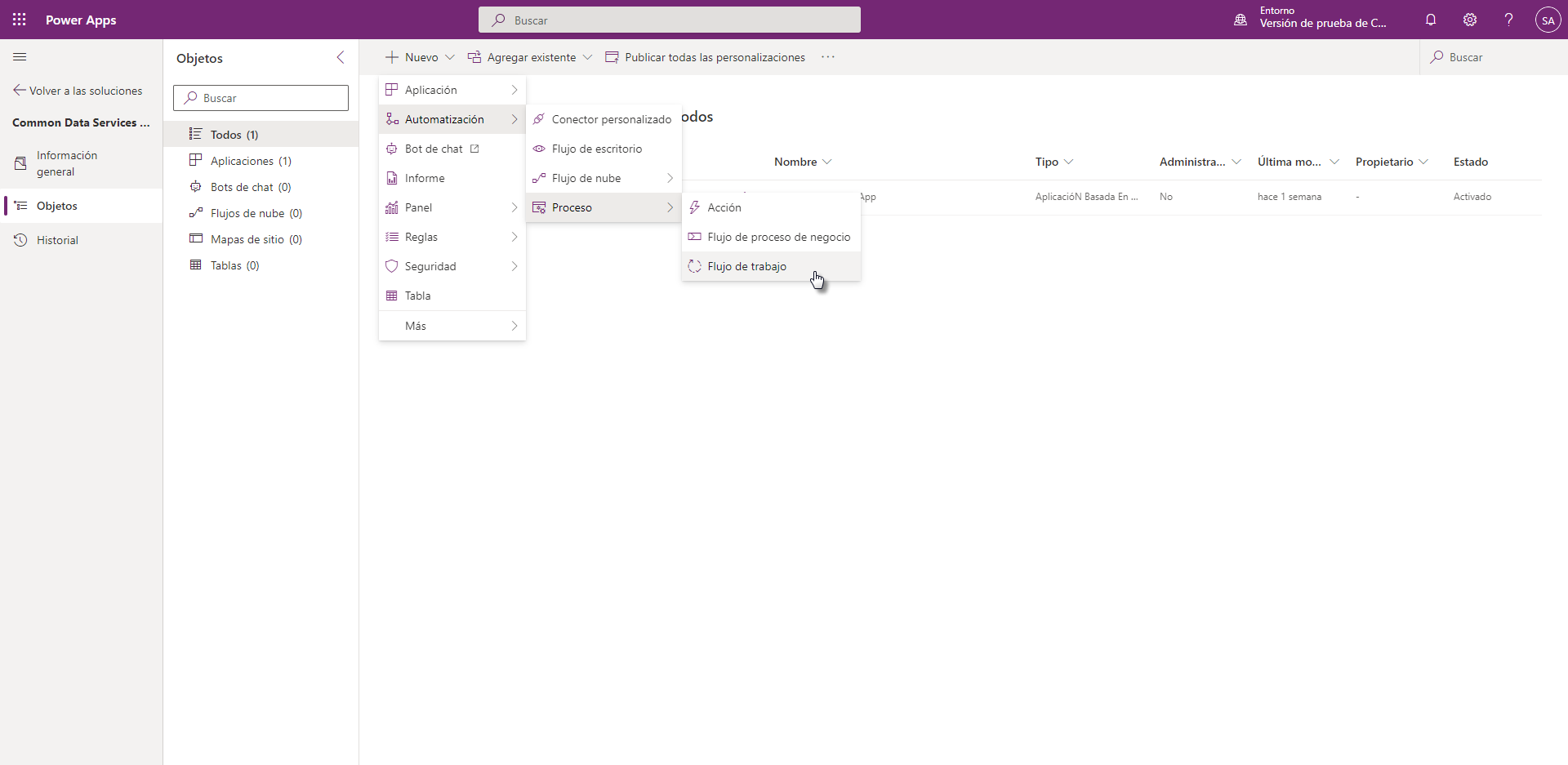 Captura de pantalla de los pasos para crear un flujo de trabajo clásico en una solución de Dataverse.