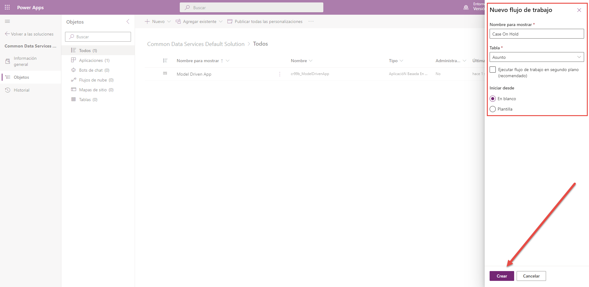 Captura de pantalla de las propiedades de flujo de trabajo.