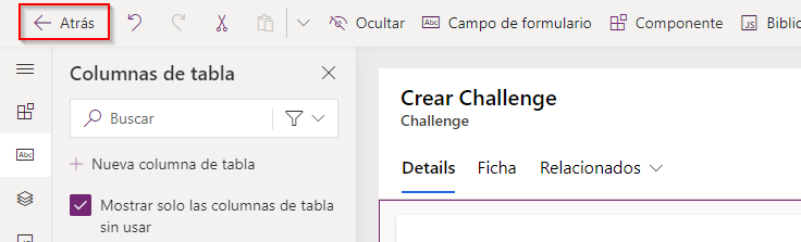 Captura de pantalla del botón Volver a la solución
