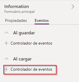 Captura de pantalla del botón de agregar controlador de eventos