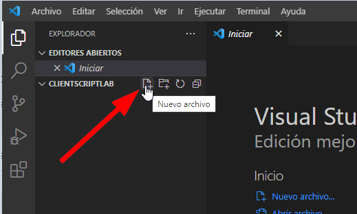 Captura de pantalla del botón Archivo nuevo