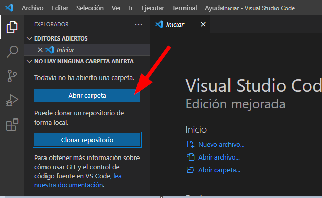 Captura de pantalla del botón de abrir carpeta