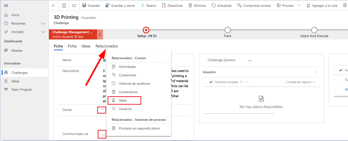 Captura de pantalla del menú de ideas relacionadas
