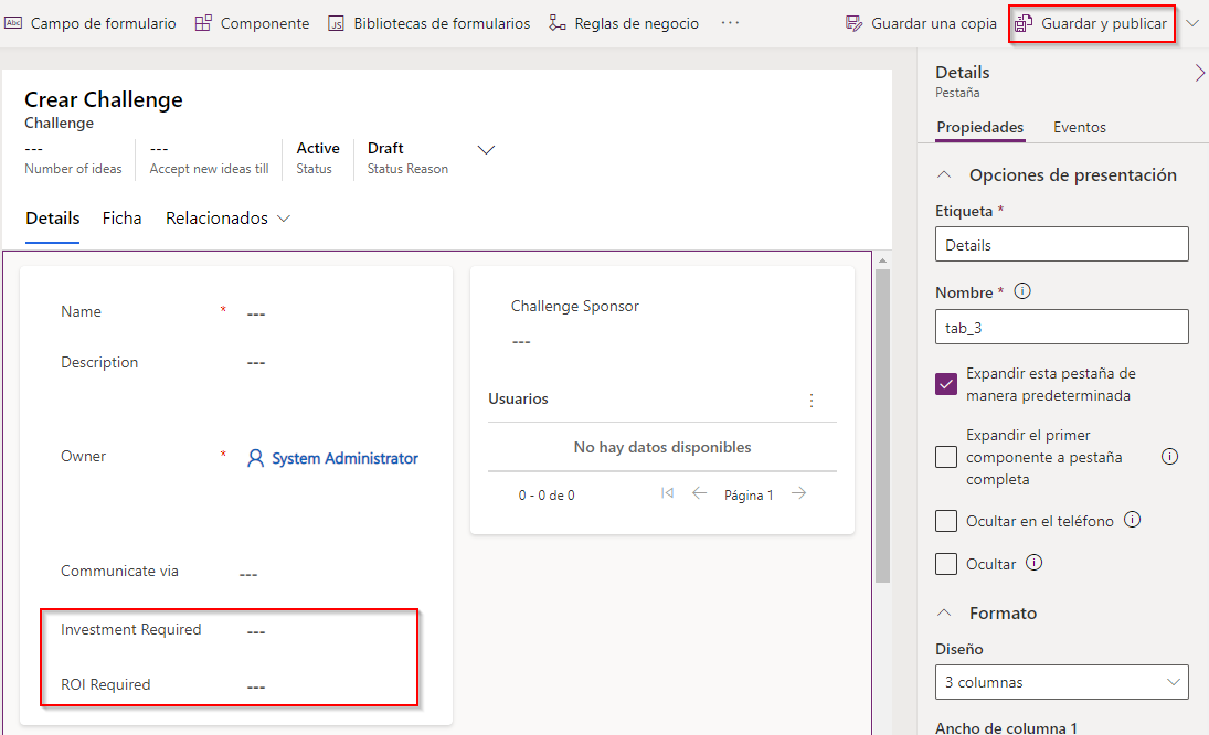 Captura de pantalla del botón Guardar cambios del formulario