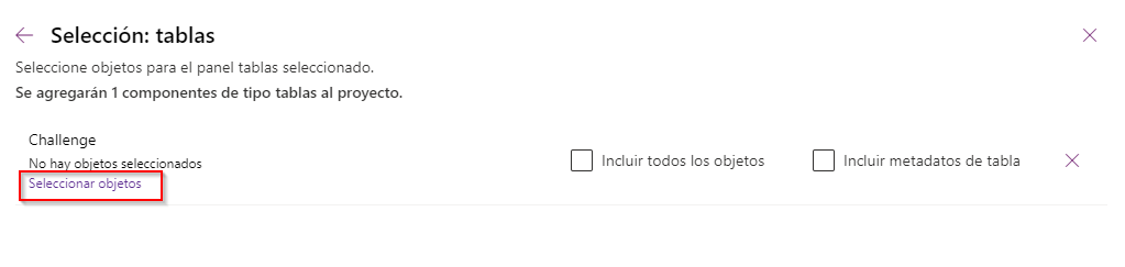 Captura de pantalla del vínculo de selección de componentes