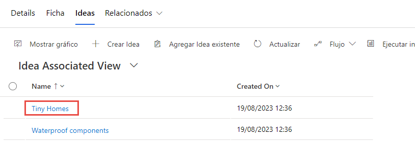 Captura de pantalla de la idea relacionada