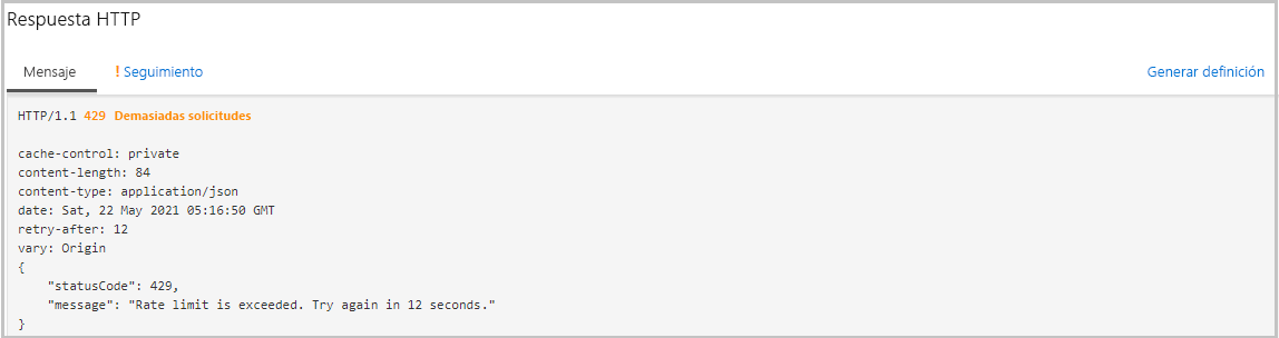 Screenshot of an HTTP response showing a 429 Too Many Requests error.